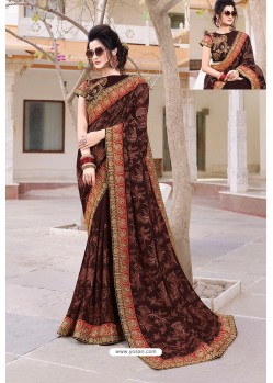 Deep Scarlet Designer Party Wear Zari Embroidered Sari