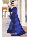 Royal Blue Designer Party Wear Zari Embroidered Sari