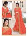 Pretty Red Designer Party Wear Zari Embroidered Sari