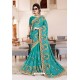 Aqua Mint Designer Party Wear Zari Embroidered Sari