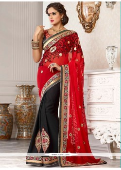 Imperial Black And Red Jacquard Designer Saree