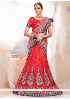 Embellished Red Net Bridal Lehenga Choli
