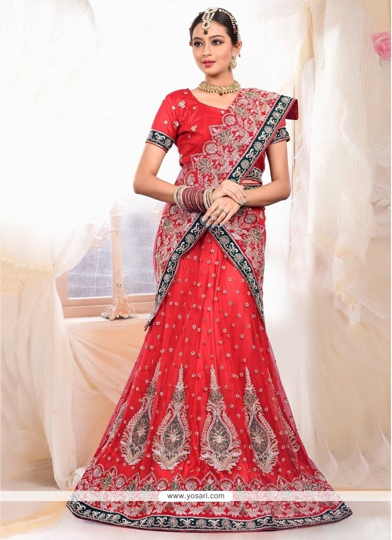 Embellished Red Net Bridal Lehenga Choli