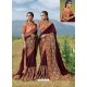 Wine Designer Party Wear Fancy Art Silk Sari