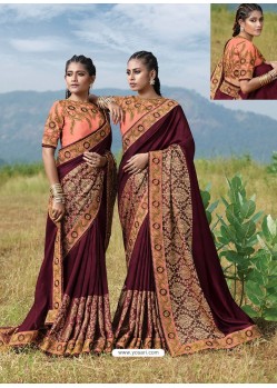 Wine Designer Party Wear Fancy Art Silk Sari