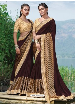 Coffee Designer Party Wear Fancy Art Silk Sari