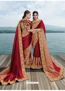 Crimson Designer Party Wear Fancy Art Silk Sari