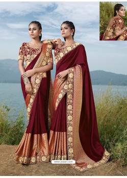 Maroon Designer Party Wear Fancy Art Silk Sari