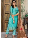 Turquoise Heavy Party Wear Banarasi Jacquard Palazzo Suit