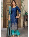 Navy Blue Heavy Party Wear Banarasi Jacquard Palazzo Suit