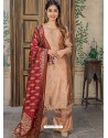 Beige Heavy Party Wear Banarasi Jacquard Palazzo Suit