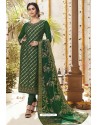 Dark Green Kostub Silk Heavy Embroidered Churidar Suit