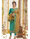 Aqua Mint Kostub Silk Heavy Embroidered Churidar Suit