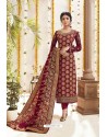 Maroon Kostub Silk Heavy Embroidered Churidar Suit