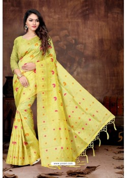 Yellow Art Silk Embroidered Designer Saree