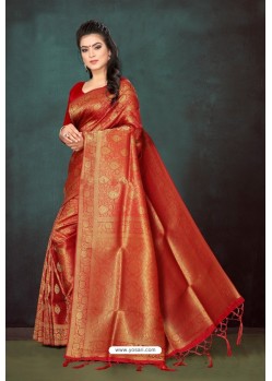 Red Art Silk Zari Worked Designer Saree