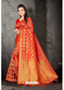 Adorable Red Art Silk Zari Worked Designer Saree