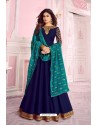 Navy Blue Silk Designer Party Wear Anarkali Suit