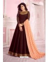 Brown Silk Designer Party Wear Anarkali Suit