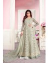 Grayish Green Net Designer Party Wear Anarkali Suit