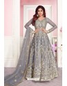 Grey Net Designer Party Wear Anarkali Suit