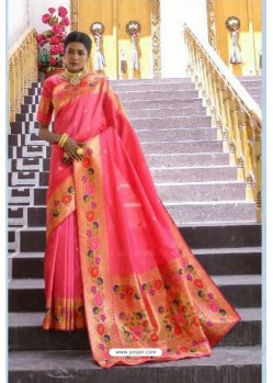 Light Red Designer Party Wear Silk Sari