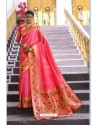 Light Red Designer Party Wear Silk Sari