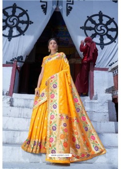 Yellow Designer Party Wear Silk Sari