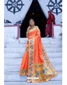 Light Orange Designer Party Wear Silk Sari