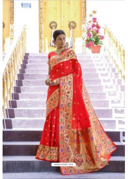 Red Designer Party Wear Silk Sari