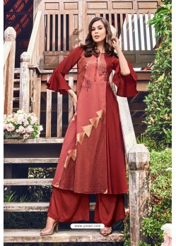 Maroon Modal Jacquard Thread Worked Designer Kurti