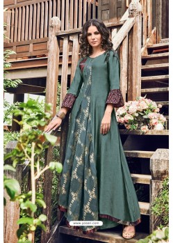 Teal Modal Jacquard Thread Worked Designer Kurti