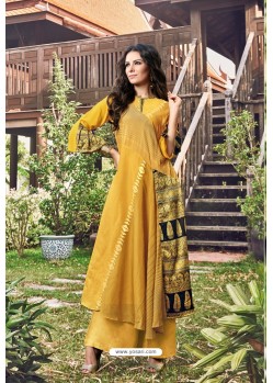 Yellow Modal Jacquard Thread Worked Designer Kurti