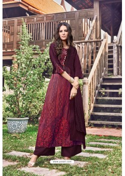 Deep Scarlet Modal Jacquard Thread Worked Designer Kurti