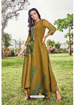 Marigold Modal Jacquard Thread Worked Designer Kurti