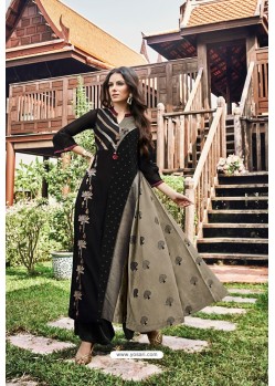 Black Modal Jacquard Thread Worked Designer Kurti