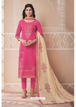 Hot Pink Party Wear Designer Pure Cotton Salwar Suit