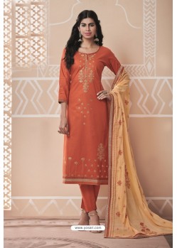 Rust Party Wear Designer Pure Cotton Salwar Suit