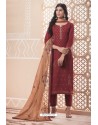 Maroon Party Wear Designer Pure Cotton Salwar Suit