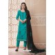 Turquoise Party Wear Designer Pure Cotton Salwar Suit