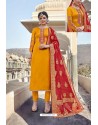 Yellow Party Wear Designer Satin Georgette Salwar Suit