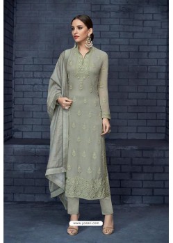 Grayish Green Designer Heavy Foux Georgette Salwar Suit