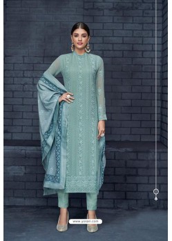 Aqua Grey Designer Heavy Foux Georgette Salwar Suit