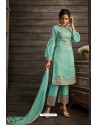 Sky Blue Heavy Designer Crepe Palazzo Suit