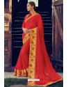 Red Designer Party Wear Chiffon Sari