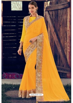 Yellow Designer Party Wear Chiffon Sari