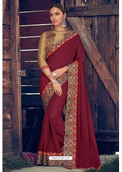 Wine Designer Party Wear Georgette Sari