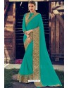 Turquoise Designer Party Wear Chiffon Sari