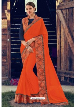 Orange Designer Party Wear Chiffon Sari