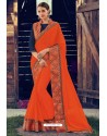 Orange Designer Party Wear Chiffon Sari